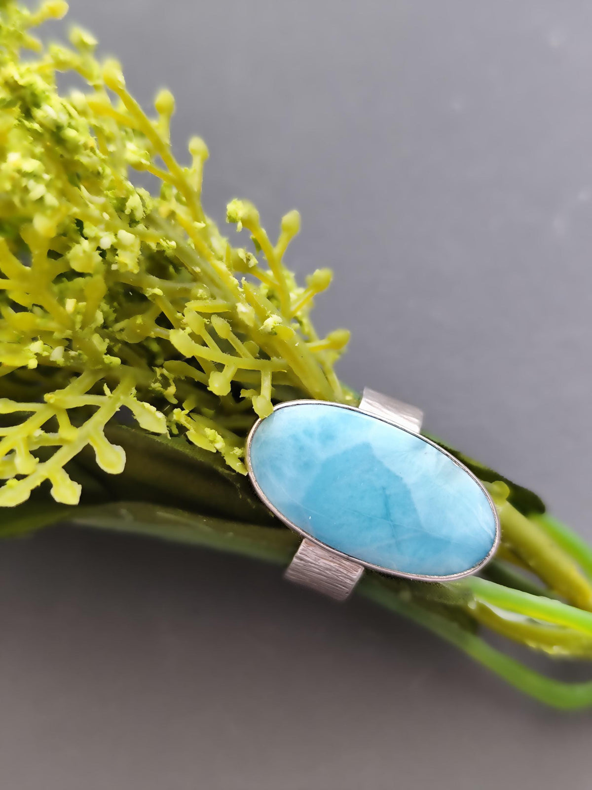 Blue Larimar Ring with Silver Open Band 7.25-9 // 01/2-S
