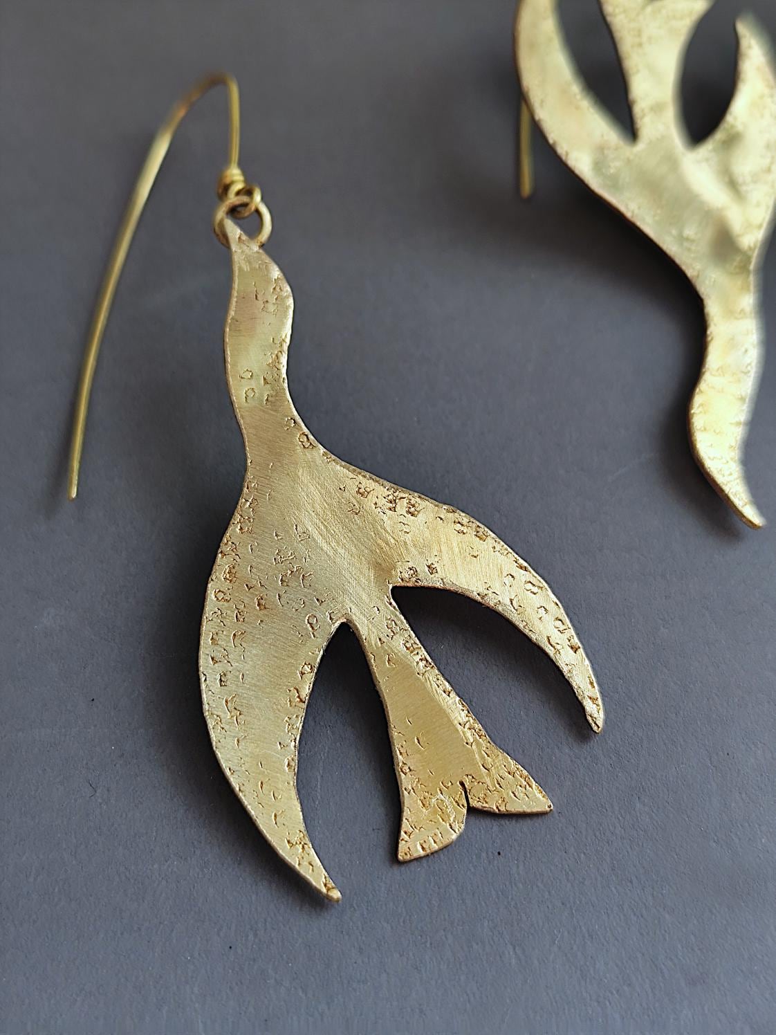 Textured Brass Bird Earrings in Brass/Copper/Silver