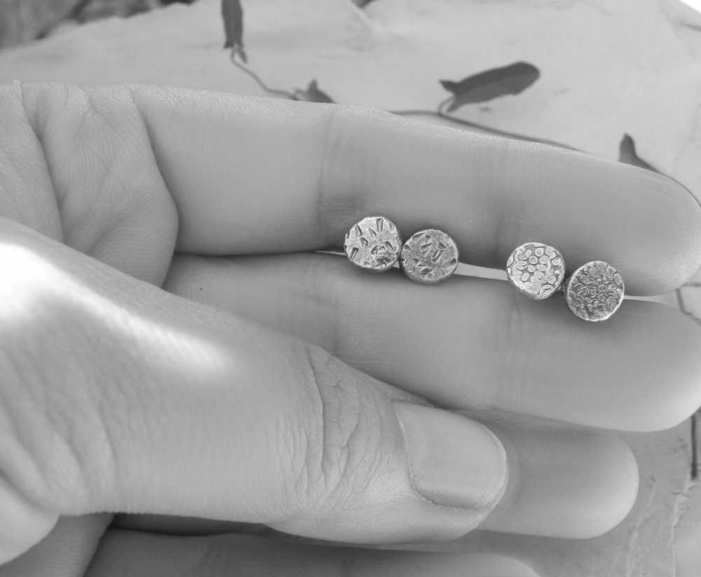 Handmade Minimalist Earrings with Various Textures Raw Silver