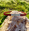 Personalized Leather Dog House Collar with Brass ID Nameplate Slim 10mm Indoor Pet Non-Adjustable Red/Black/Mustard Collar