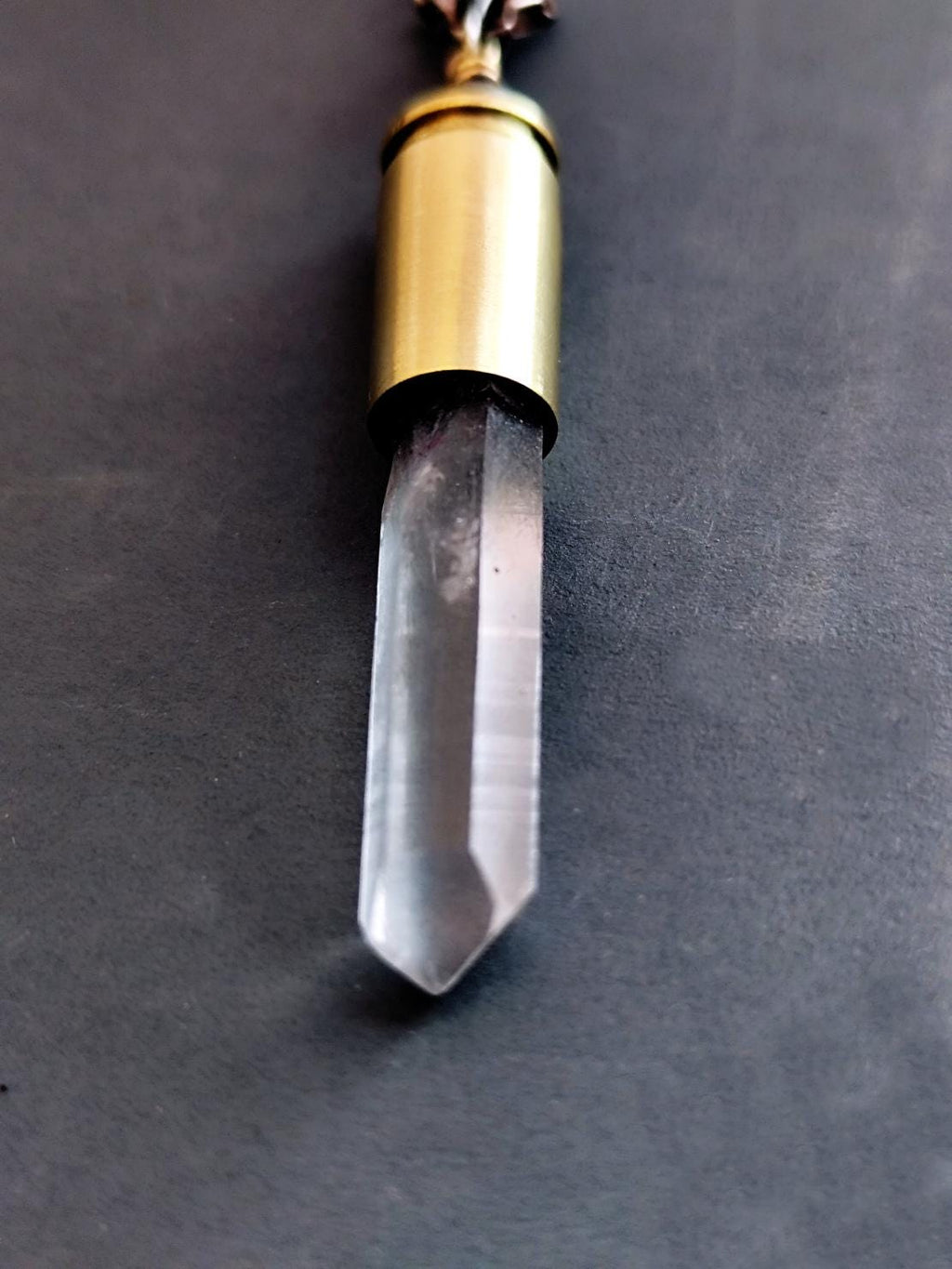 Natural Crystal Quartz Point Bullet Casing Pendant Necklace with Sturdy Silver Chain