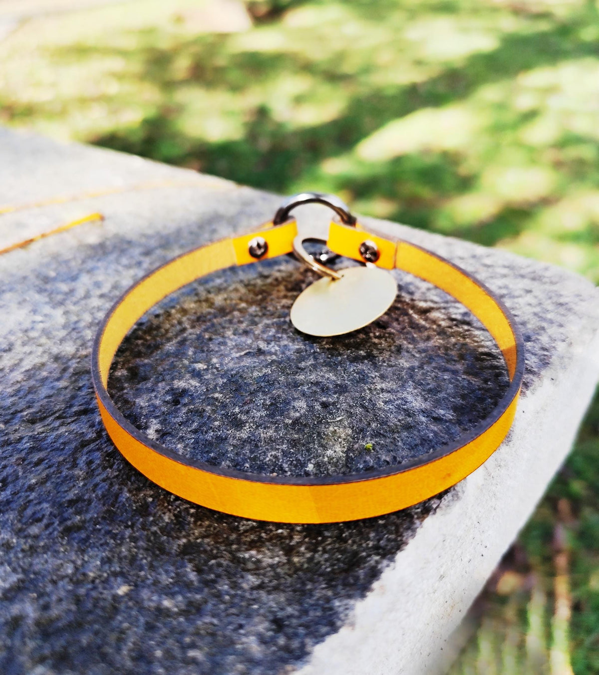 Handmade Leather Dog Tag Collar – Natural Leather Pet ID Collar