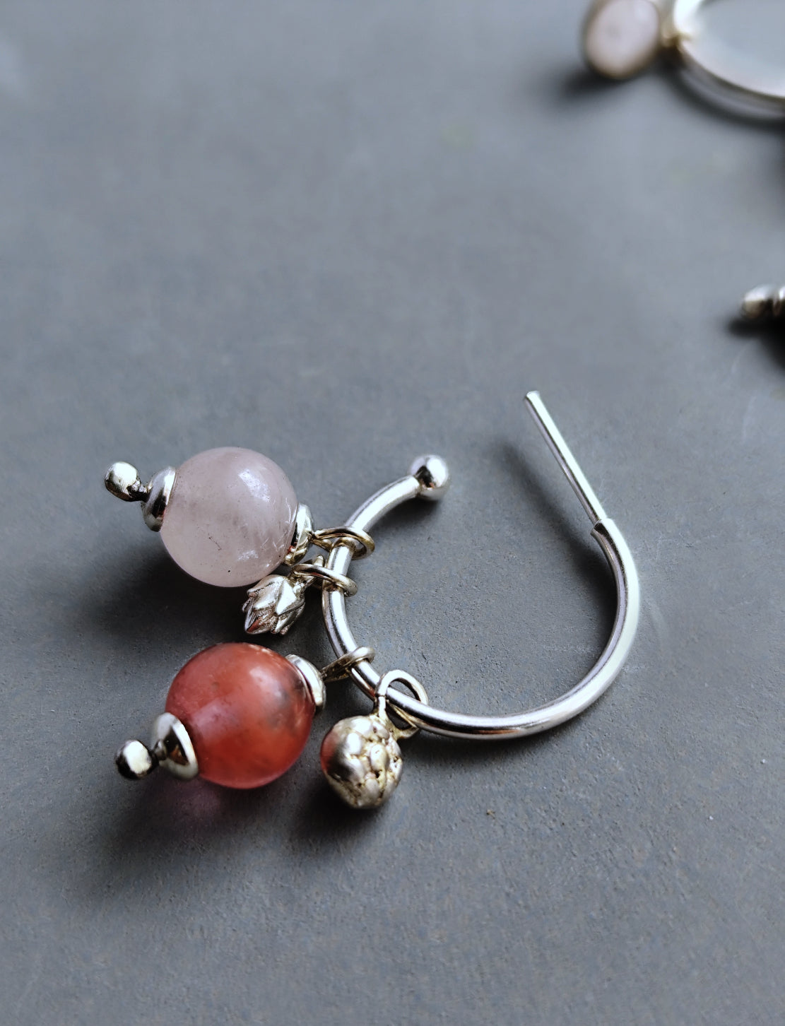 Hoop earrings with 10 charms - Gems in Green & Pink Shade, Butterfly, Flowers & Tree