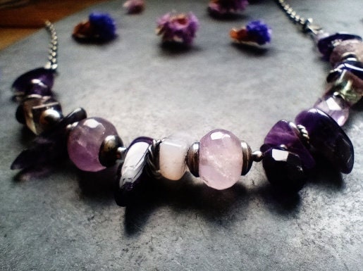 Purple Rain - Amethyst & Fluorite Necklace with Silver Chain - Vol. I