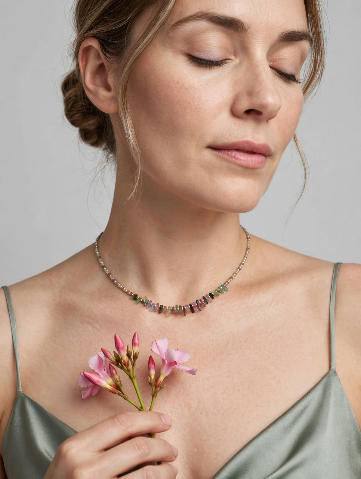 Dainty Raw Tourmaline & Peridot Choker in Silver