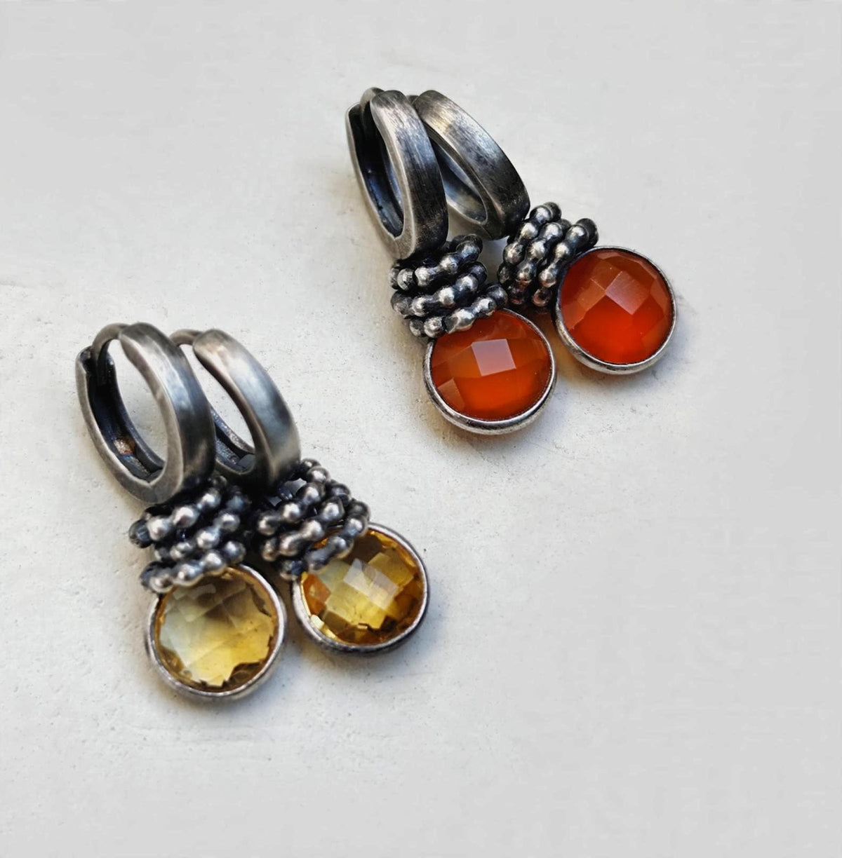 Carnelian Earrings Oxidized Sterling & Carnelian Hoops/ Creoles
