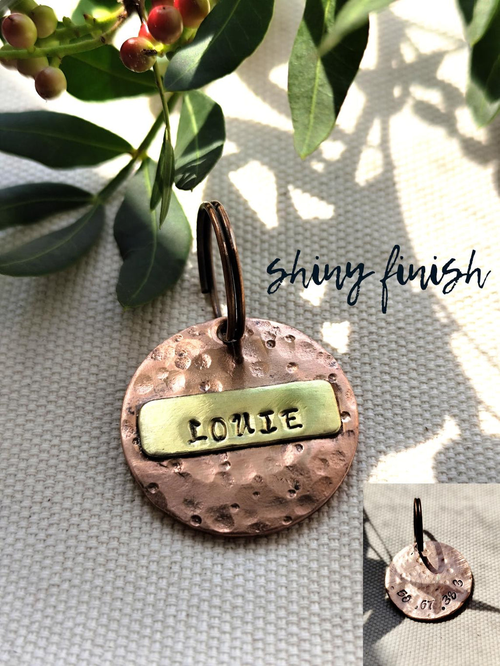 25mm Rustic Hammered Copper & Brass ID Tag/Key-ring - Hand-stamped Custom Round Tag