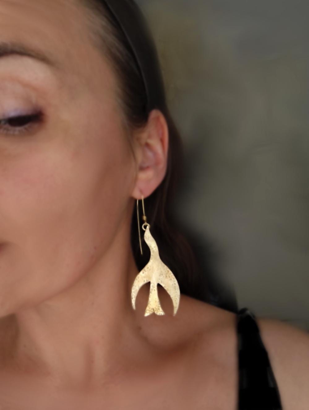 Textured Brass Bird Earrings in Brass/Copper/Silver