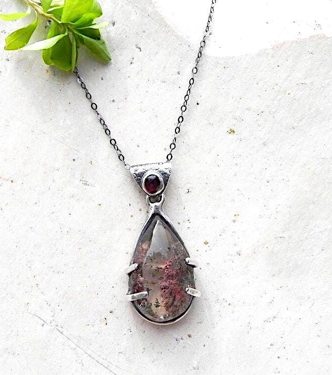 Included Crystal & Tourmaline Statement Necklace in Silver, Big Gemstone Drop Necklace, Artsy Jewellery Silver, Gift Mother, Gift Idea Wife