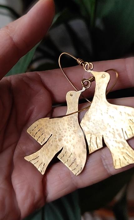 Bird Earrings in Silver/ Brass/Copper Hammered Texture