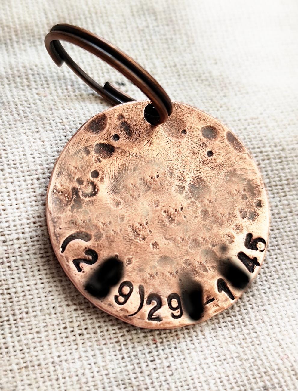 32mm Copper & Brass Pet ID with Heart Detail in Rustic or Shiny Finish - for Large Dogs / Key-rings