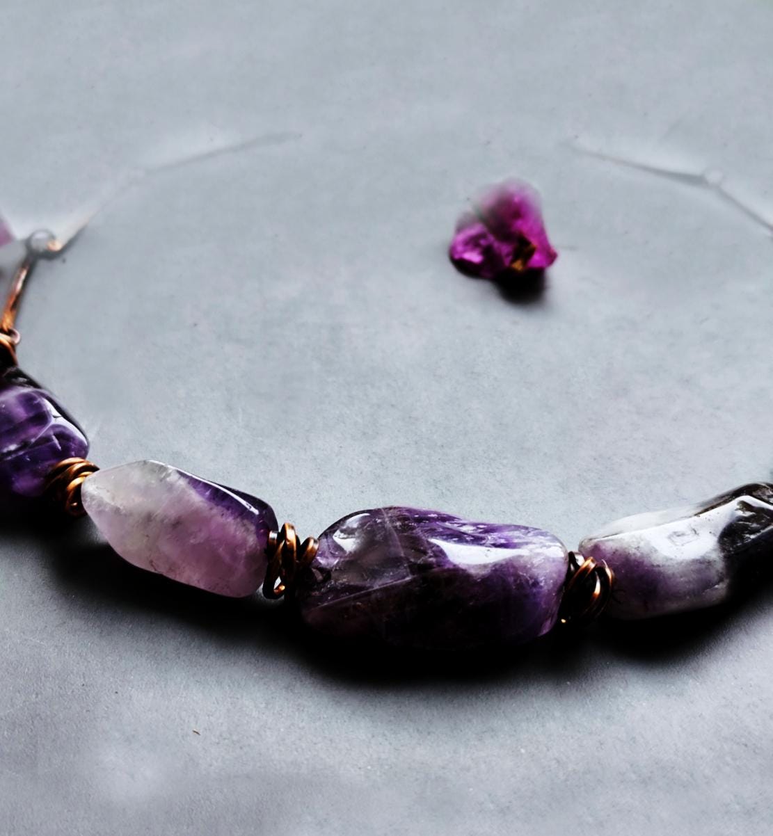 Chunky Amethyst Statement Necklace with Hand-Forged Chain