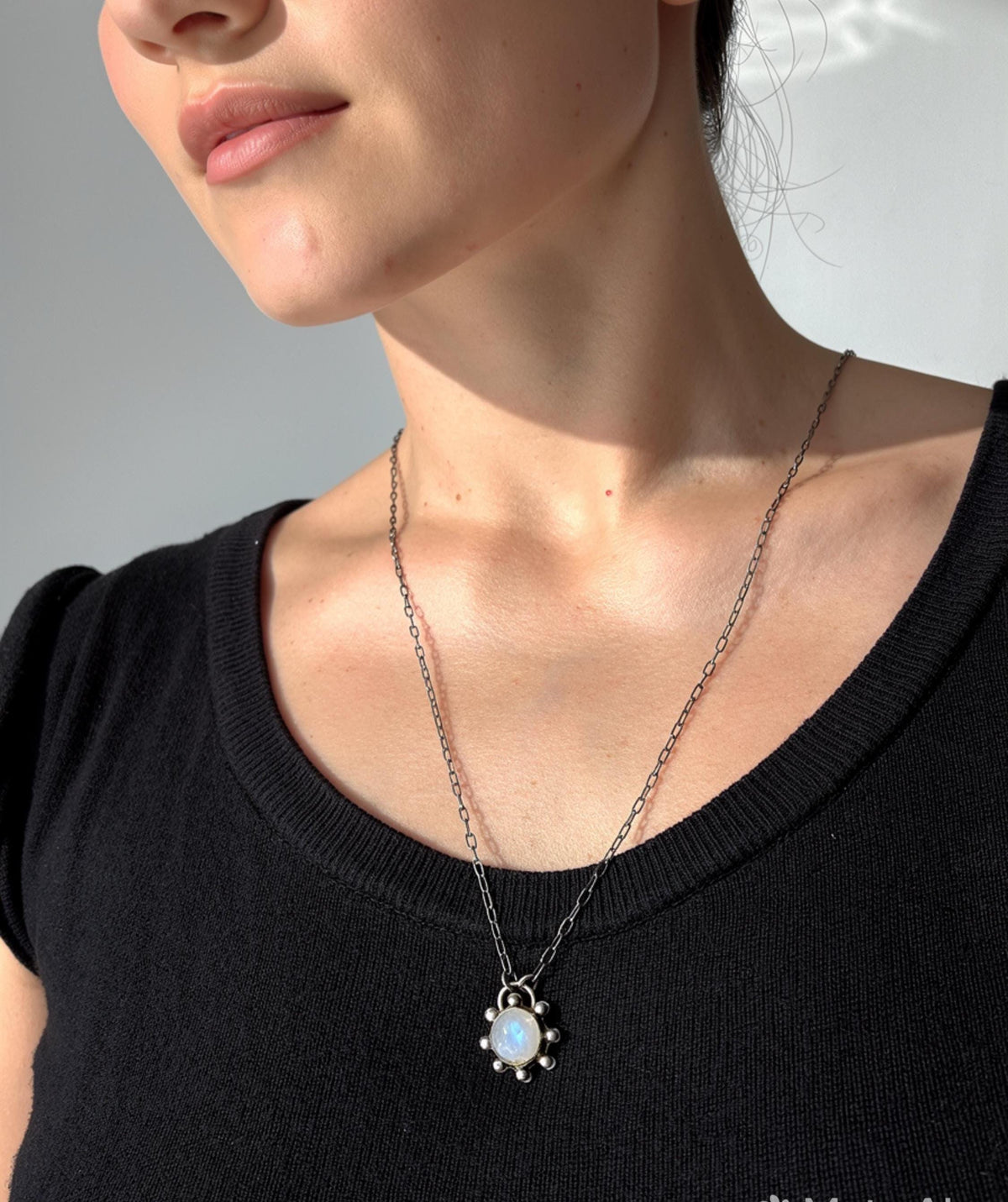 Small Moonstone Face Pendant Silver Amulet Necklace