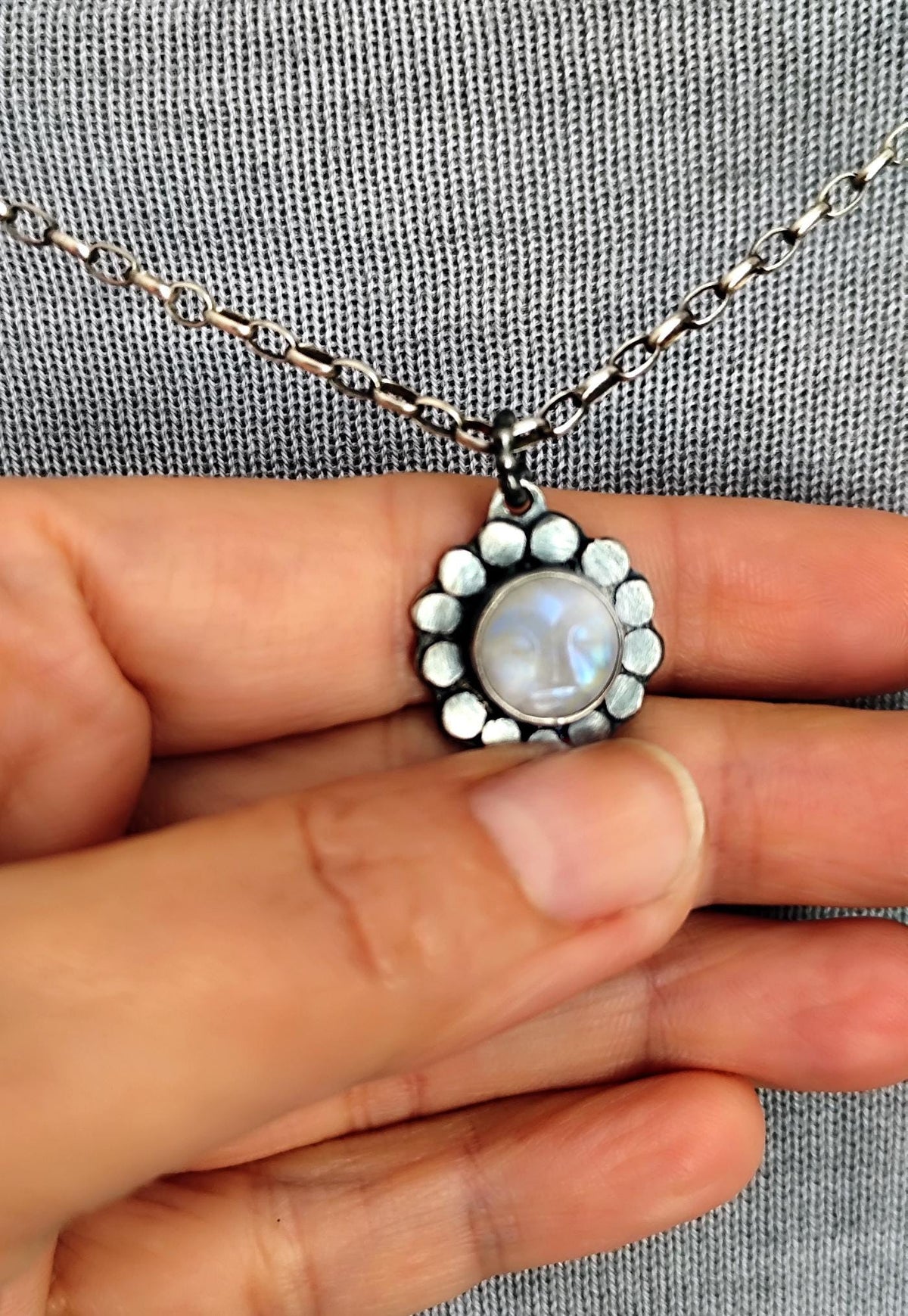 Moon Face Talisman Necklace Silver