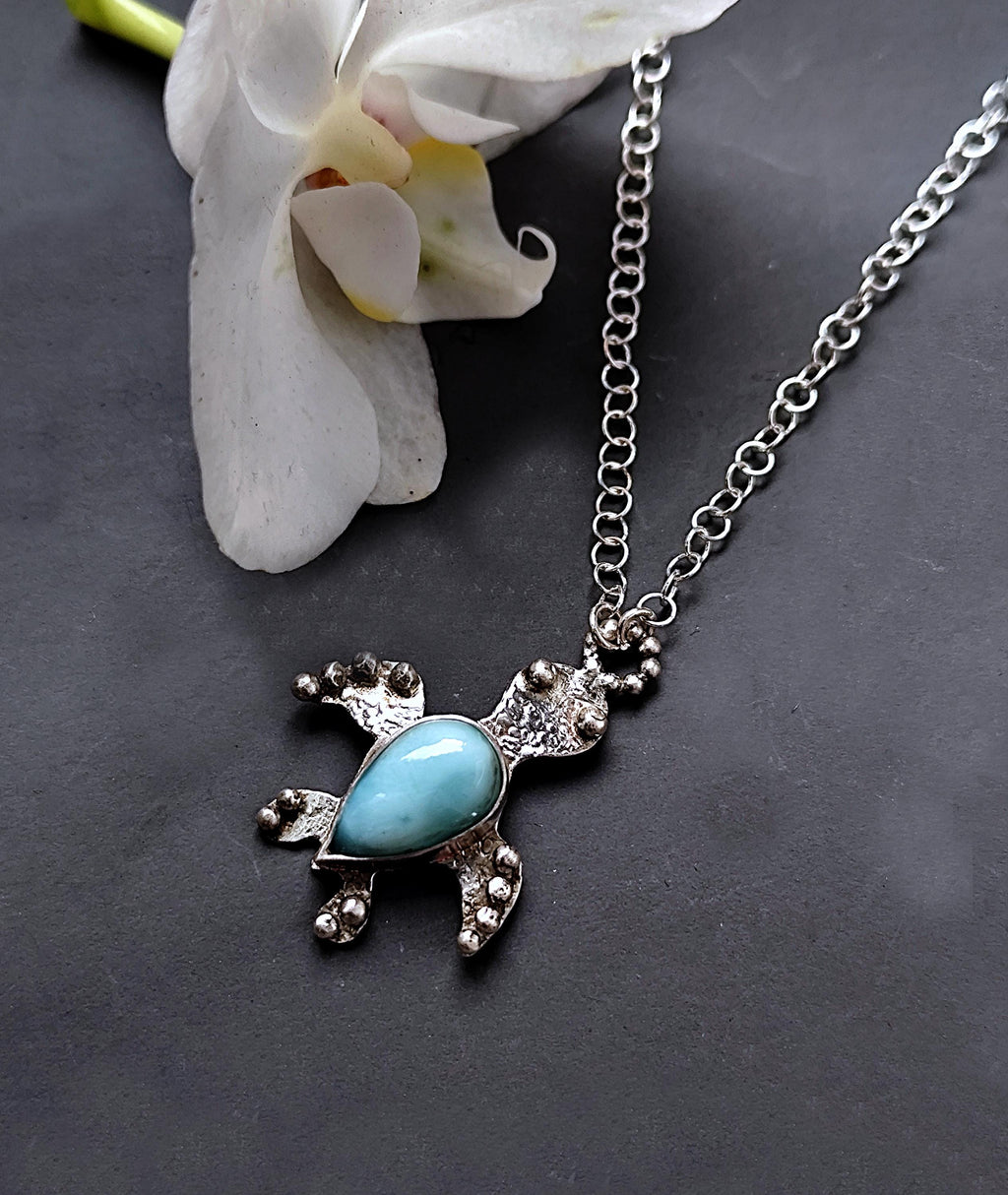 Larimar Minimal Turtle Necklace Silver