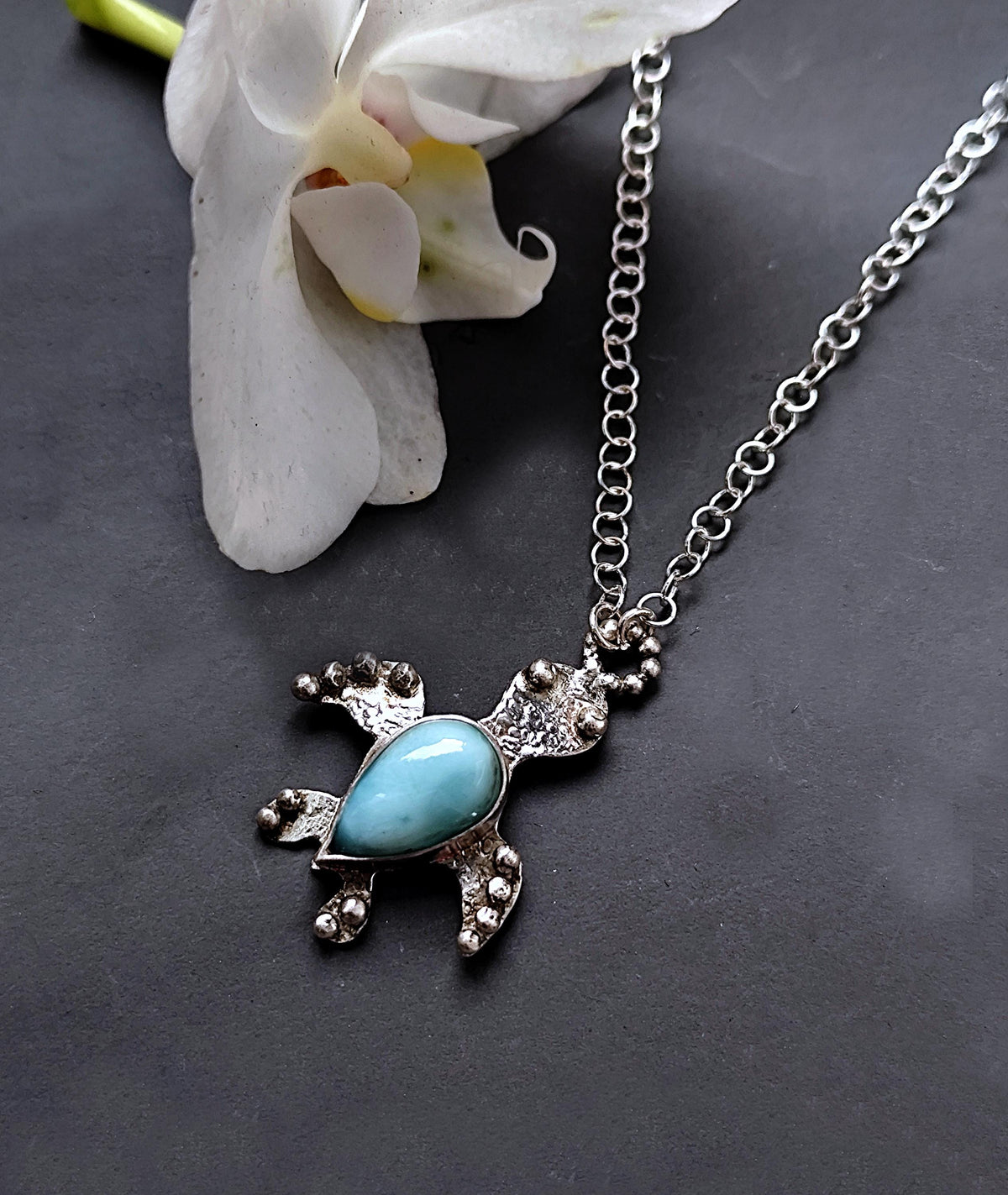 Larimar Minimal Turtle Necklace Silver