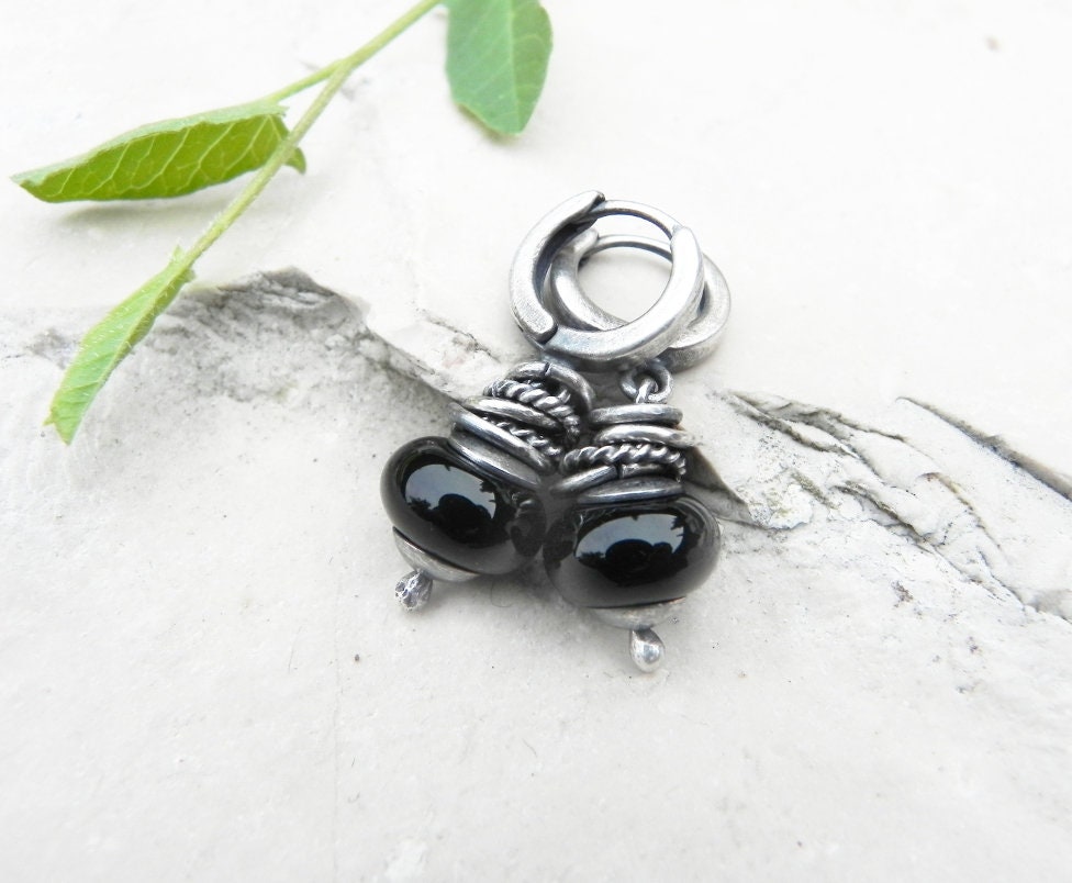 Black Onyx Earrings Raw Silver Ring Details Top