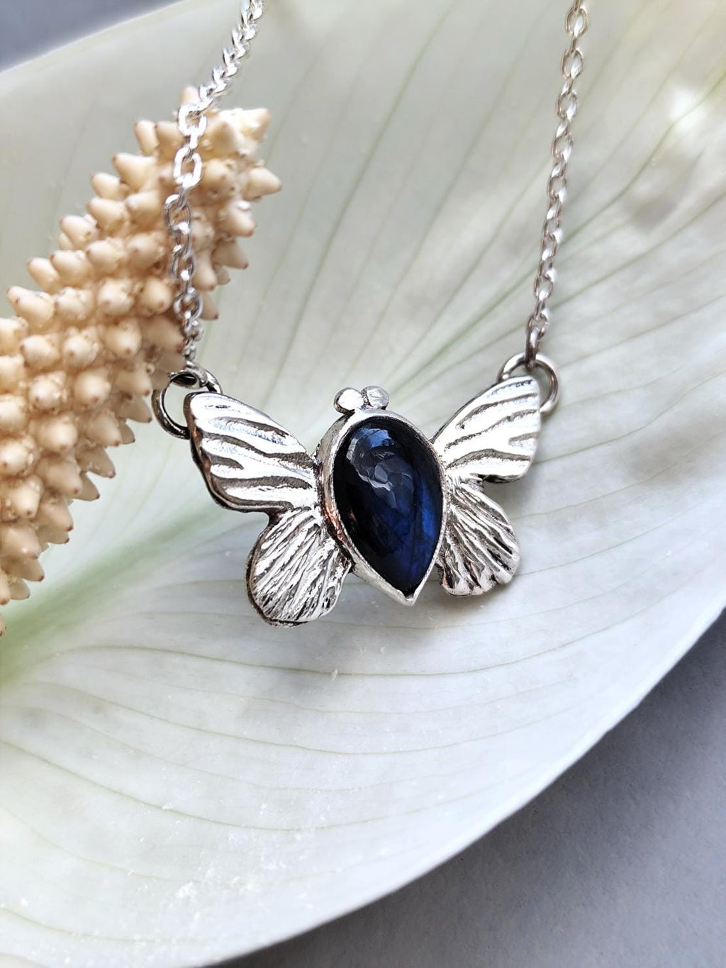Butterfly Silver Necklace with Blue Fire Labradorite - Thoughts on Freedom Vol. II