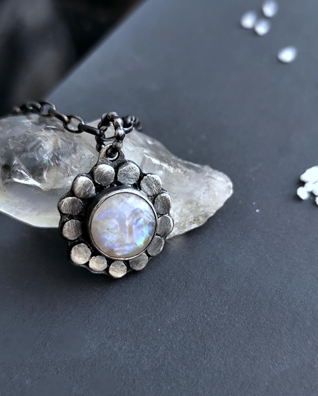 Moon Face Talisman Necklace Silver