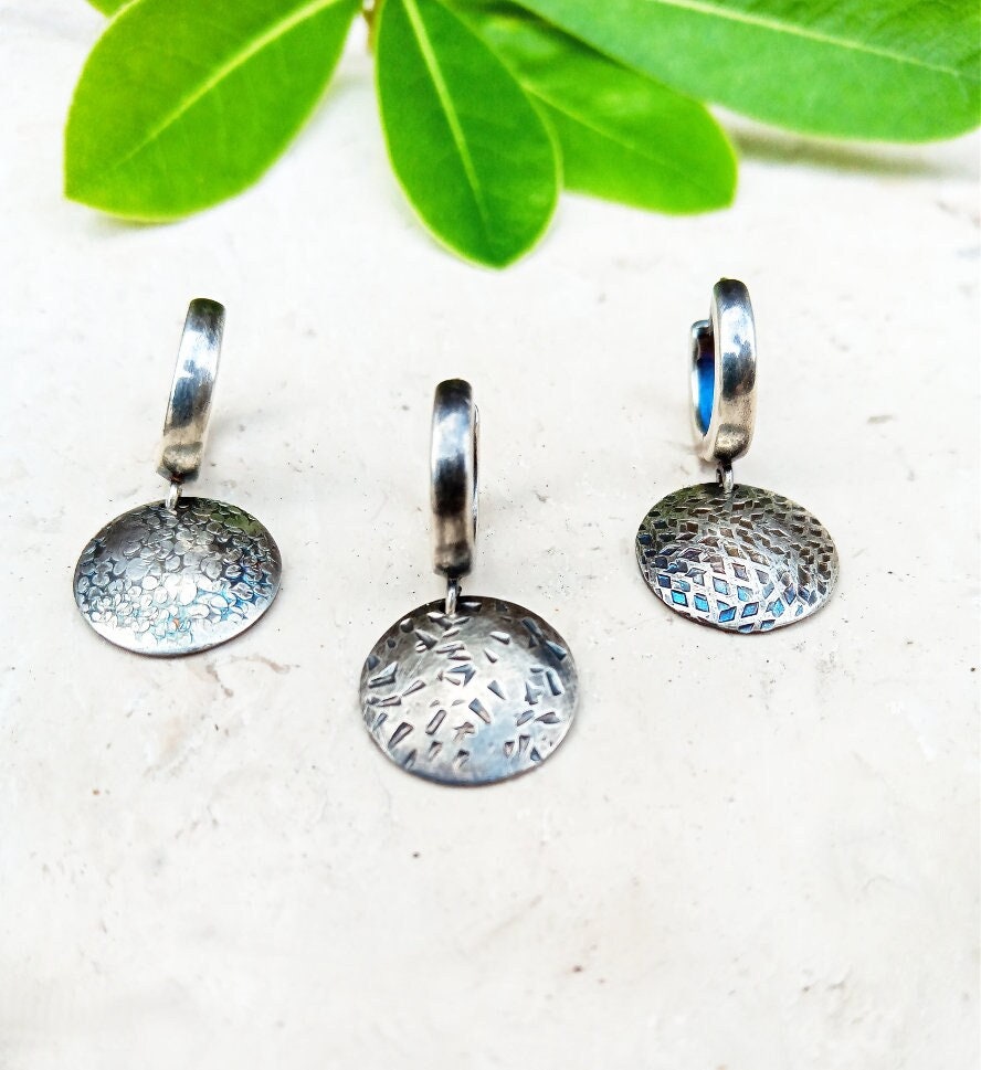 Short Hoop Earrings with Textured Disc Coins
