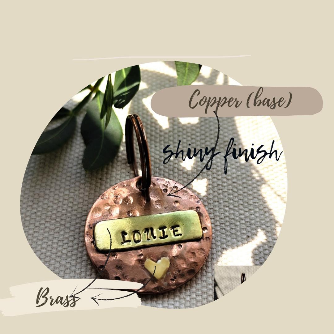 25mm Copper & Brass Pet ID with Heart Detail in Rustic or Shiny Finish - for Medium Size Pets/Key-rings