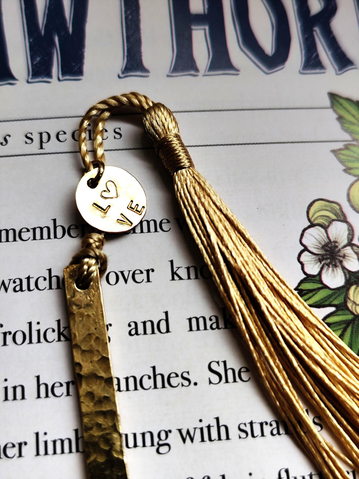 Personalized Golden Brass Bookmark Hammered Texture with Tassel