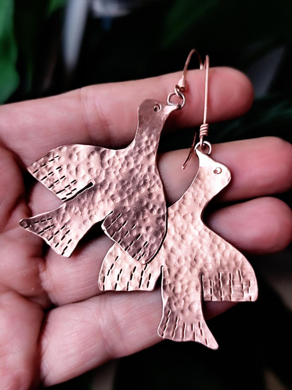 Bird Earrings in Silver/ Brass/Copper Hammered Texture