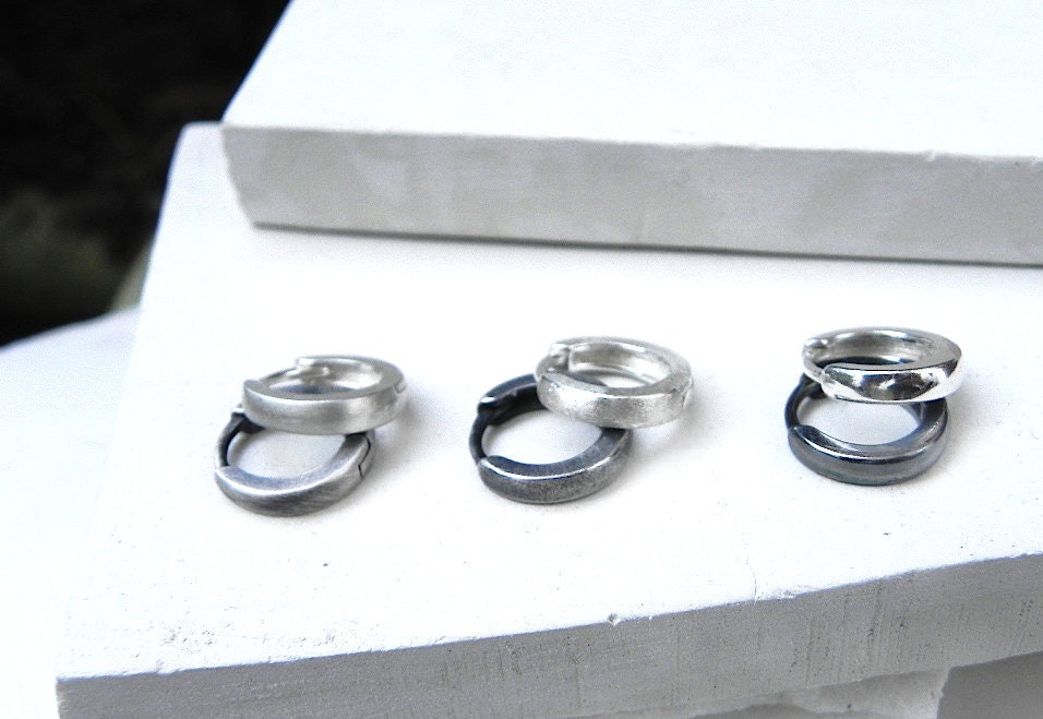Silver Huggies 14mm with Satin / Matte / Shiny Texture