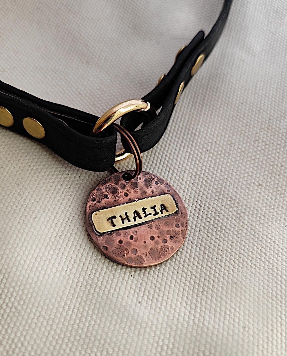 32mm Hammered Copper & Brass Pet ID Tag, Hand-stamped Custom Tag - for Large Dogs/Horses/Key-rings
