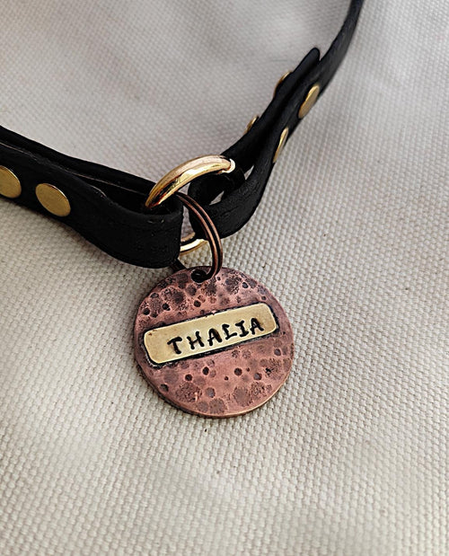 25mm Rustic Hammered Copper & Brass ID Tag/Key-ring - Hand-stamped Custom Round Tag