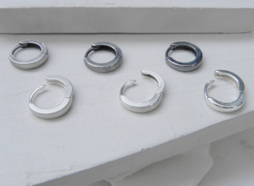 Silver Huggies 12mm with Satin / Matte / Shiny Detail Finish