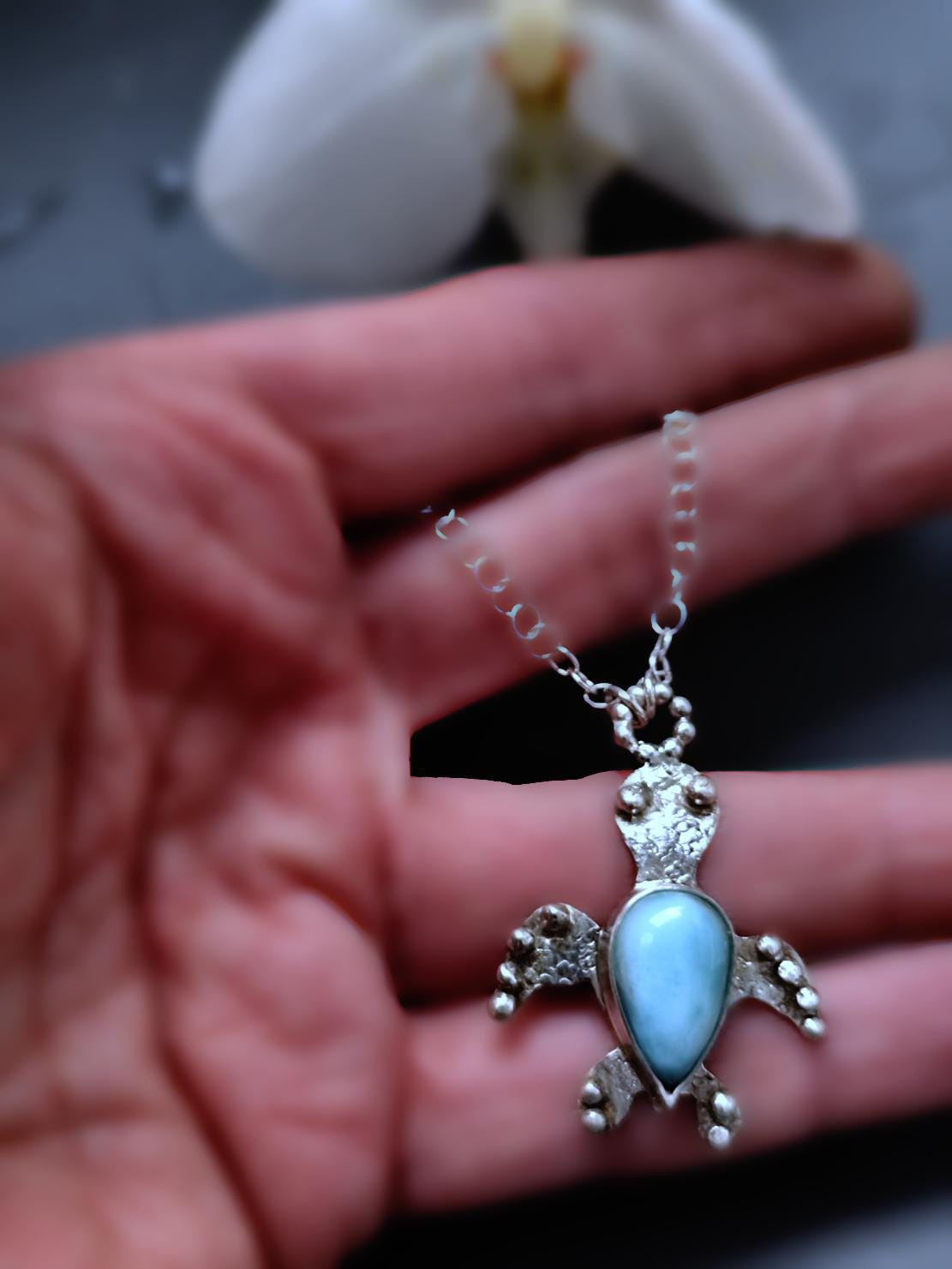 Larimar Minimal Turtle Necklace Silver