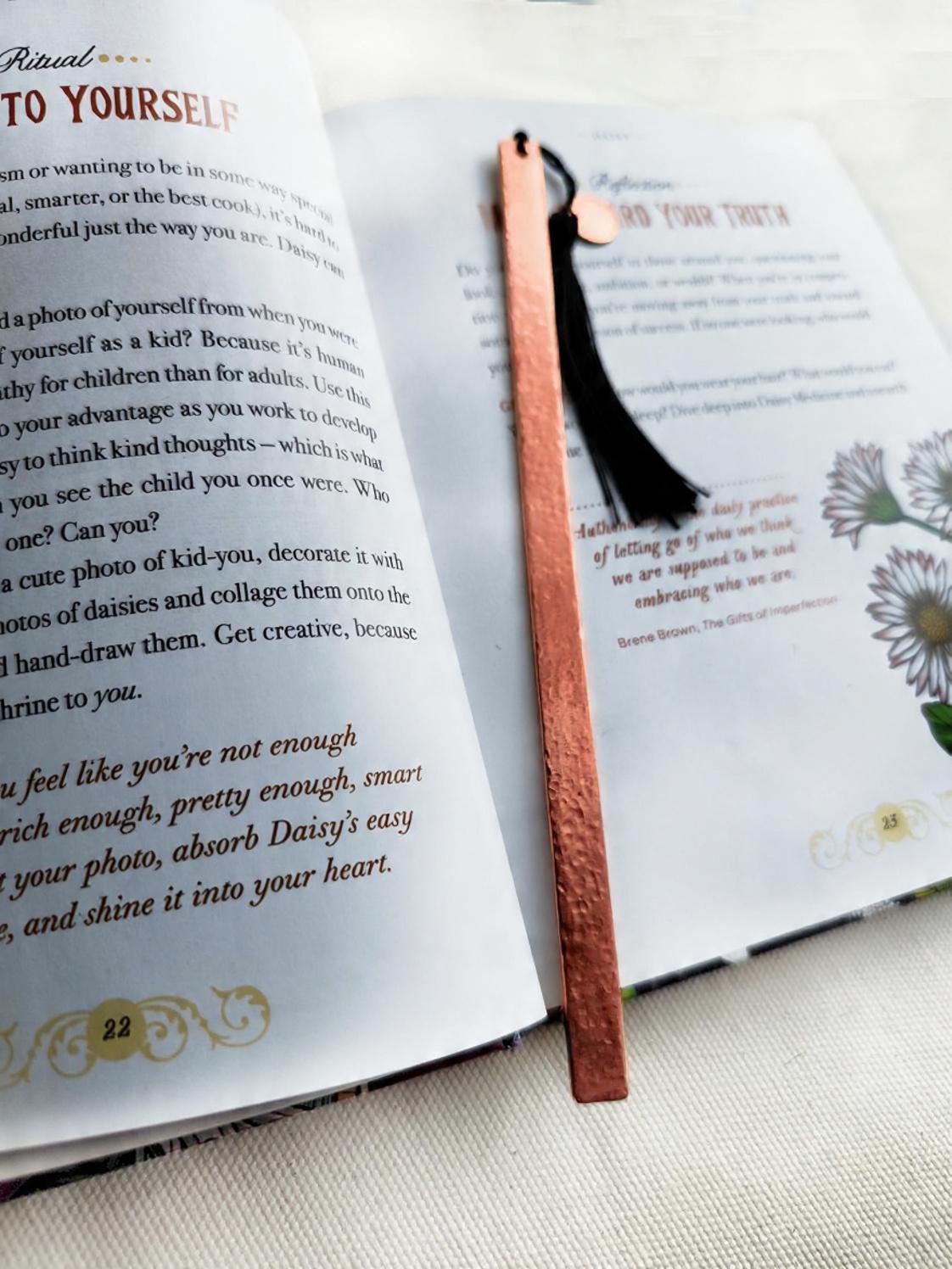 Personalized Copper Bookmark | Hammered Textured Bookmark with Custom Initial/ Date/ Zodiac Charm & Tassel | Gift Idea