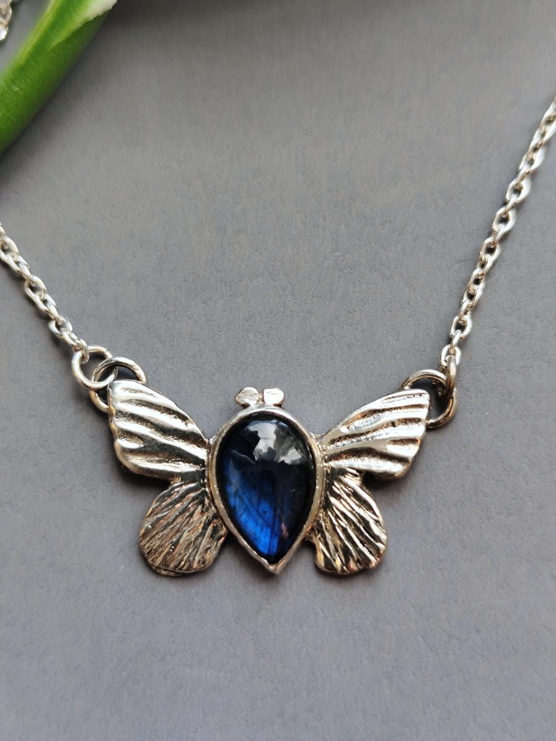 Butterfly Silver Necklace with Blue Fire Labradorite - Thoughts on Freedom Vol. II