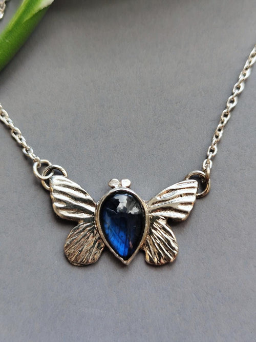 Butterfly Silver Necklace with Blue Fire Labradorite - Thoughts on Freedom Vol. II