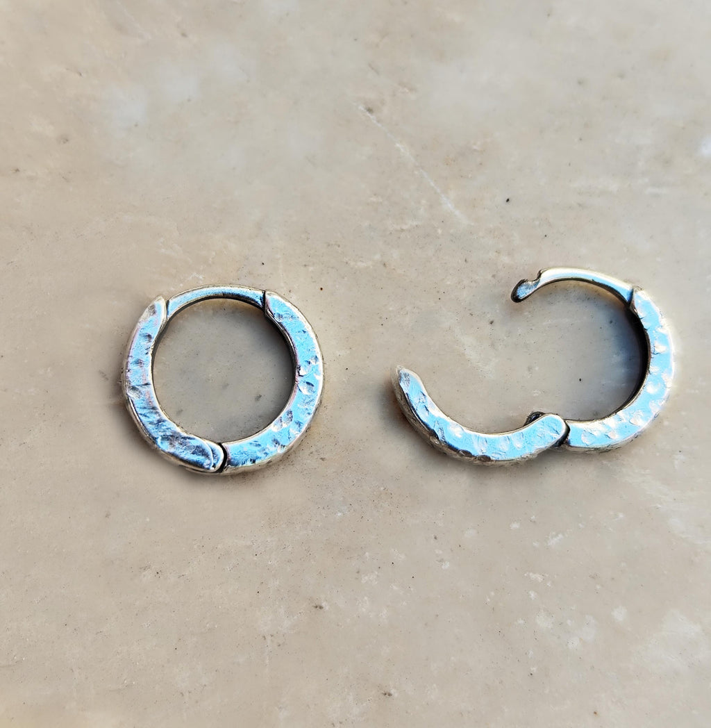 Textured Sterling Silver 14 mm Hoop Earrings Thick Silver Huggies Creole