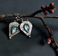 Rustic Blue Kyanite Drop Earrings with Textured Plate