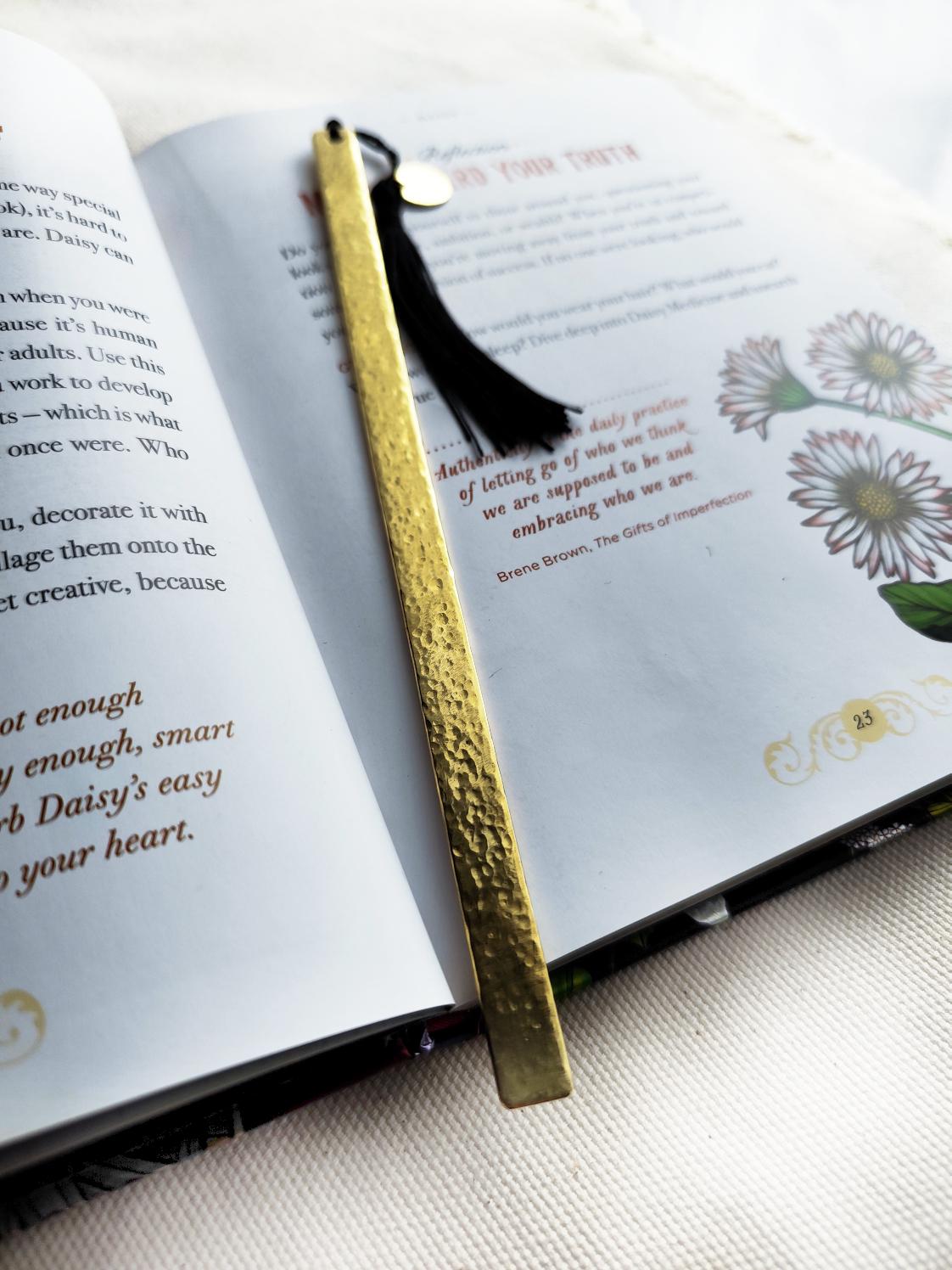 Personalized Golden Brass Bookmark Hammered Texture with Tassel
