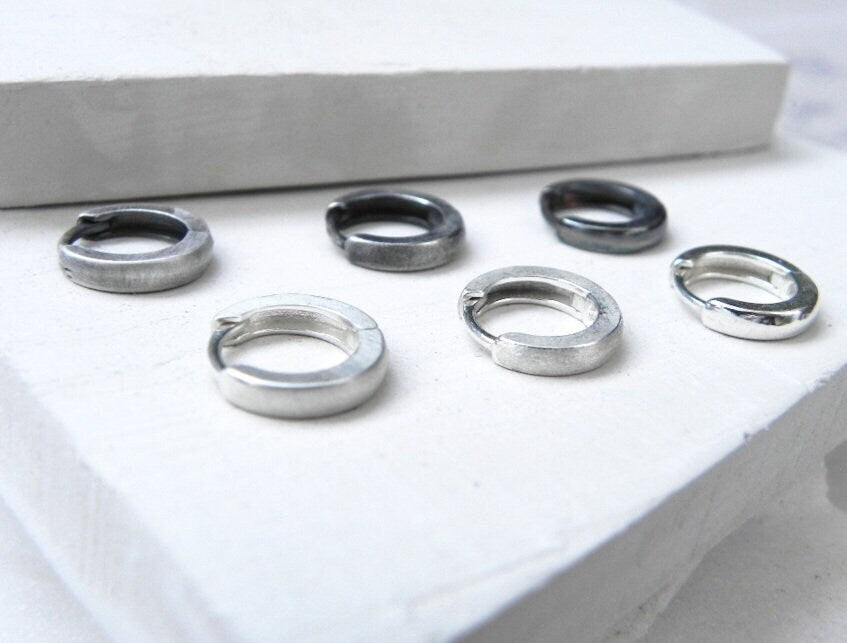 Silver Huggies 14mm with Satin / Matte / Shiny Texture