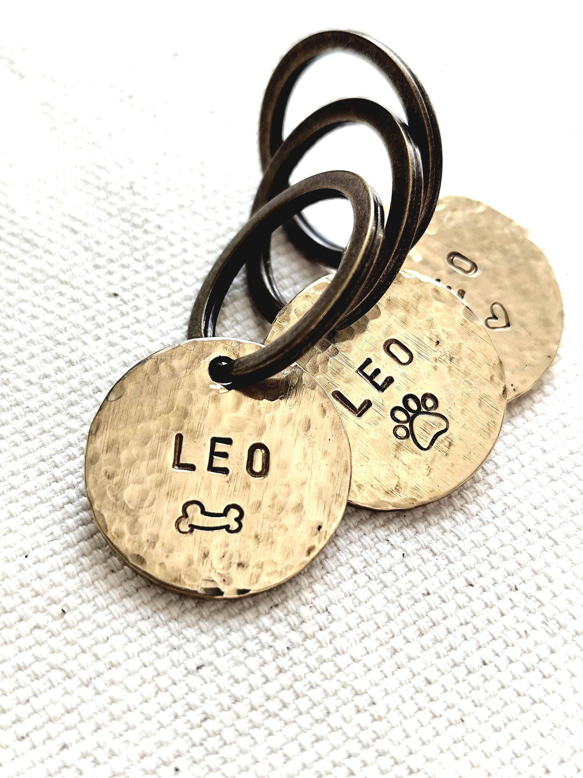 25mm Hammered Brass Round Pet Tag / Personalized ID / Key-ring Charm