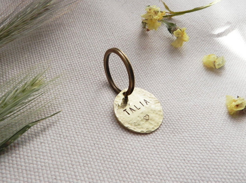 25mm Hammered Brass Round Pet Tag / Personalized ID / Key-ring Charm