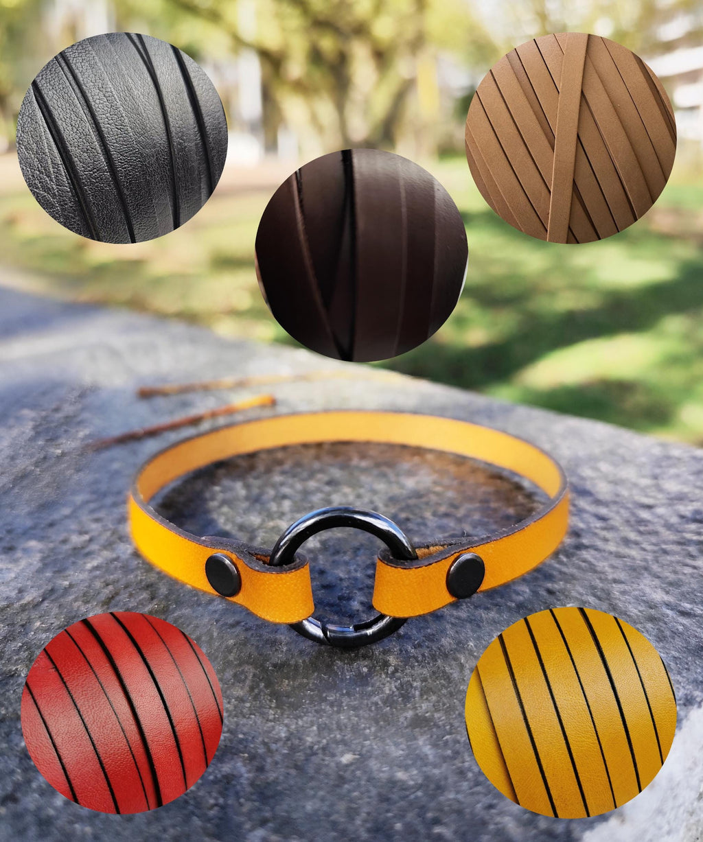 Handmade Leather Dog Tag Collar – Natural Leather Pet ID Collar