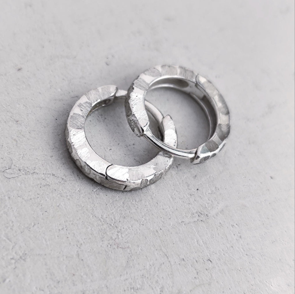 Small Textured Solid Sterling Silver Huggies 12 mm Hoops