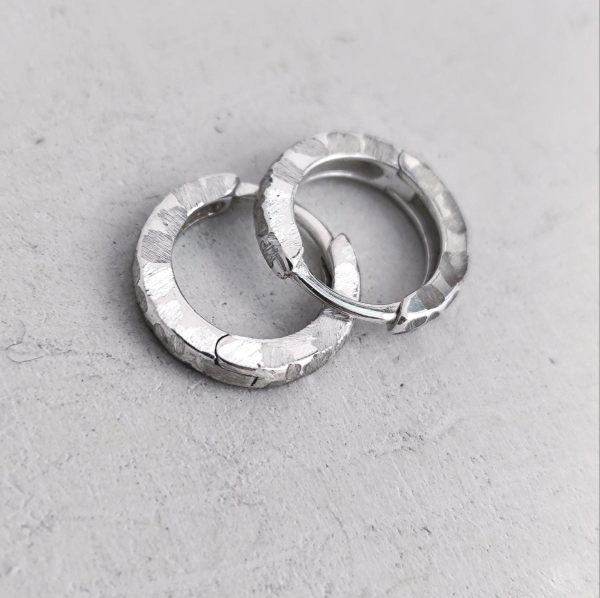 Small Textured Solid Sterling Silver Huggies 12 mm Hoops