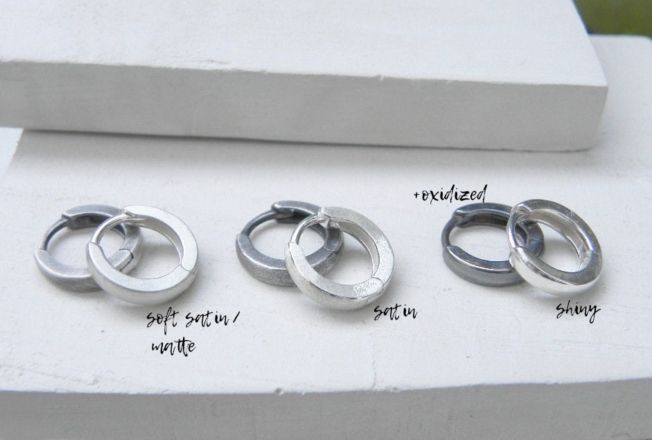 Silver Huggies 14mm with Satin / Matte / Shiny Texture