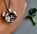 Water Cast Silver Pendant with Butterfly and Flower Cave, Unique Silver Amulet, Organic Pendant Necklace in Sterling Silver, Gift for Her