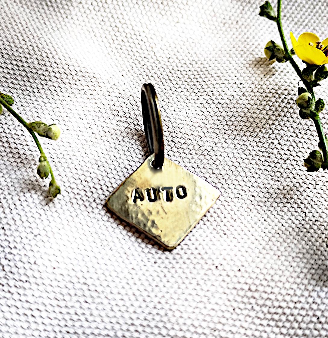 Hammered Texture Brass Oval ID Tag - Personalized Pet Tag / Key-ring Detail