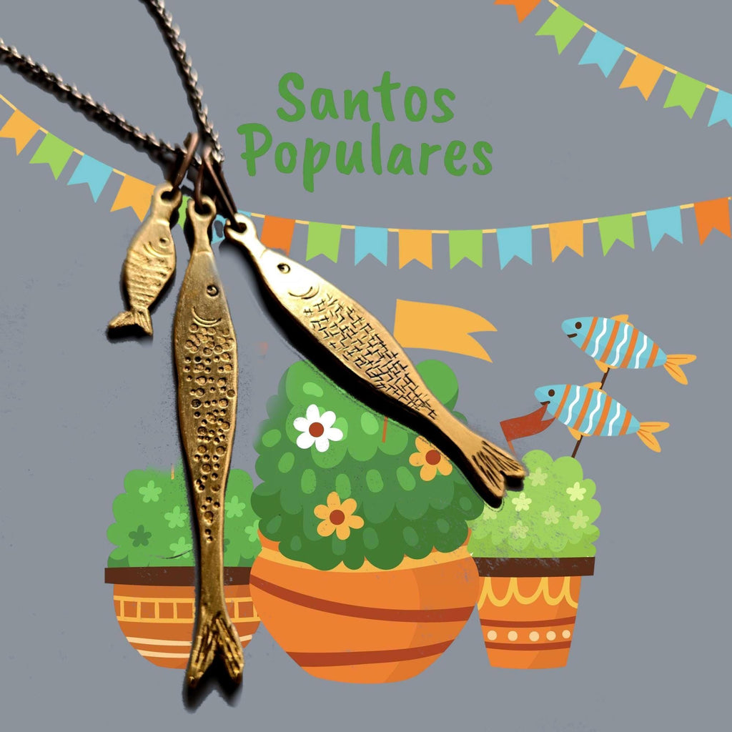 Fish Pendant in Golden Brass - 3 Sardines Stack Necklace