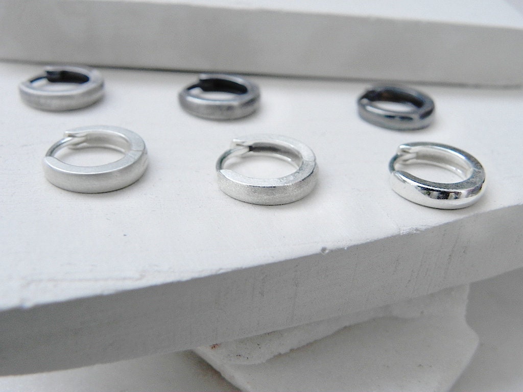 Silver Huggies 14mm with Satin / Matte / Shiny Texture