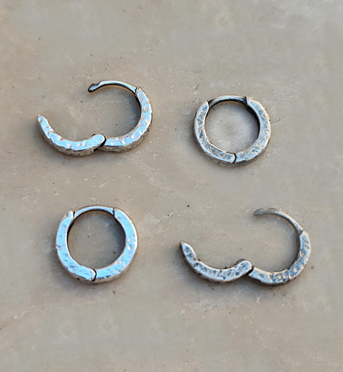 Textured Sterling Silver 14 mm Hoop Earrings Thick Silver Huggies Creole